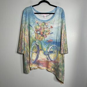 LEOMA LOVEGROVE Bicycle Top Tunic XL Colorful Art To Wear Beach Ocean Artsy